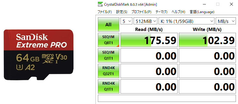 Sandisk A2 SDで170MB/s