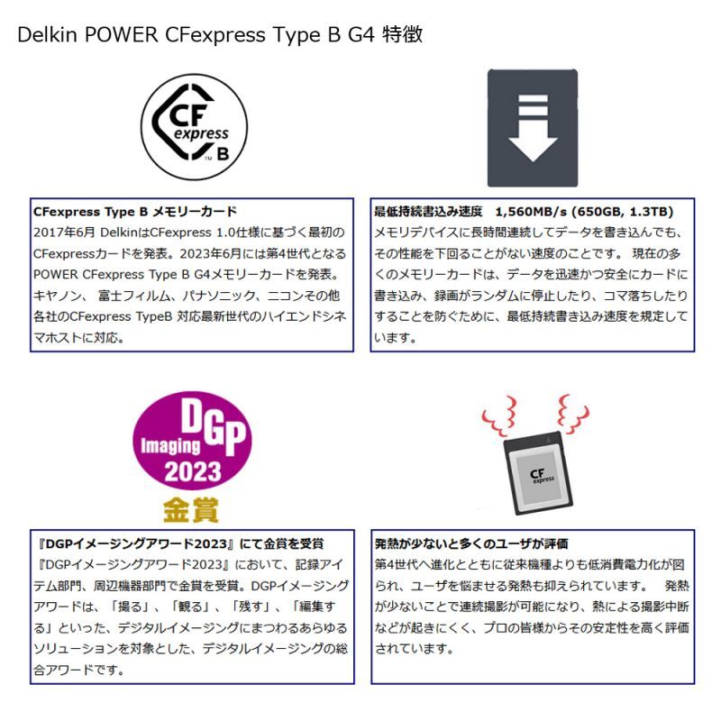 Delkin 128GB POWER CFexpress Type B G4 メモリーカード,CFexpress
